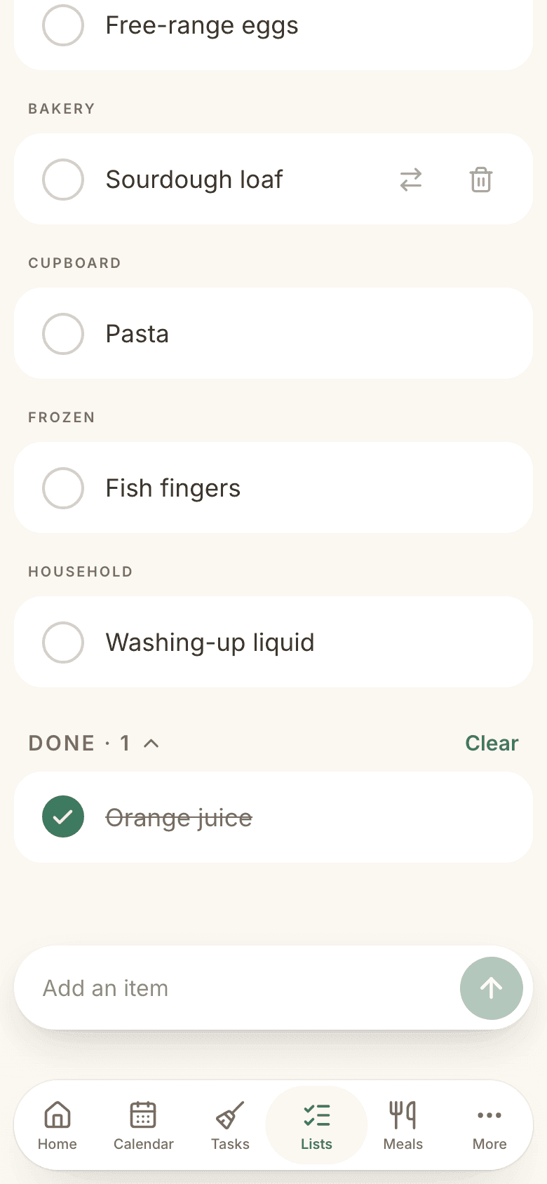 A list grouped into shop sections
