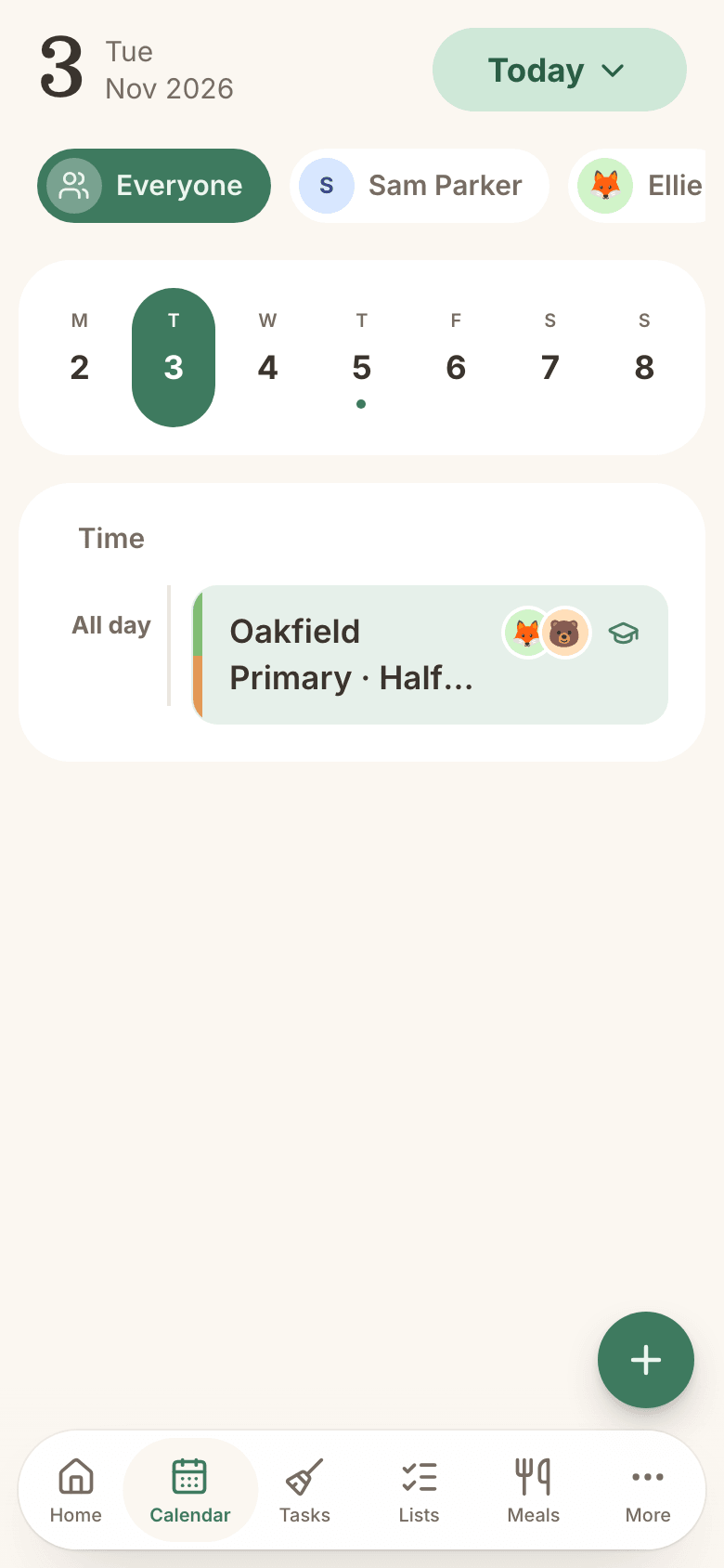 Half term showing on Tribora's calendar