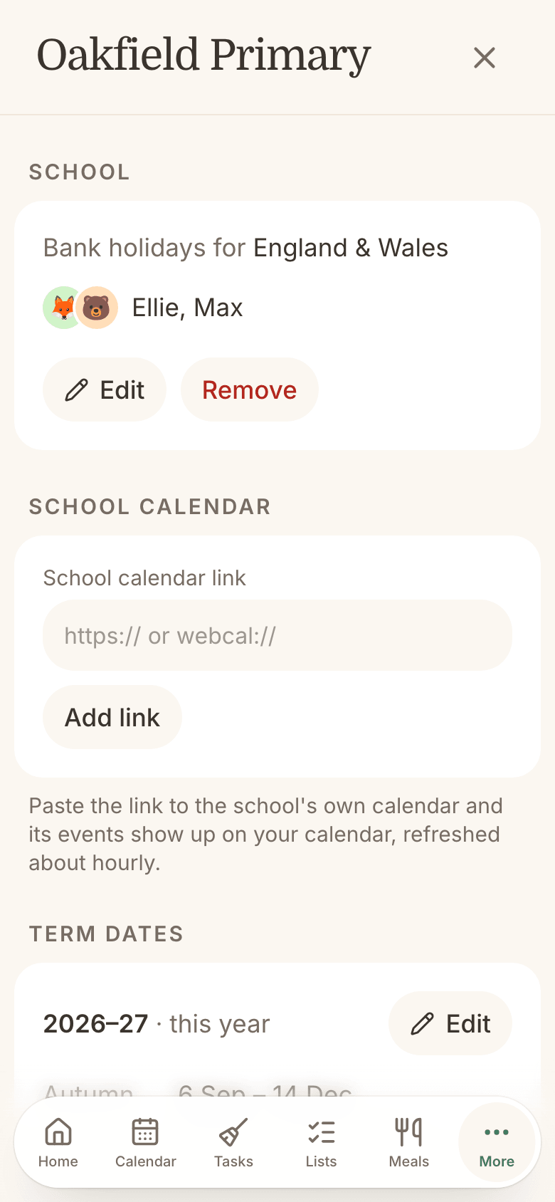 A school's term dates