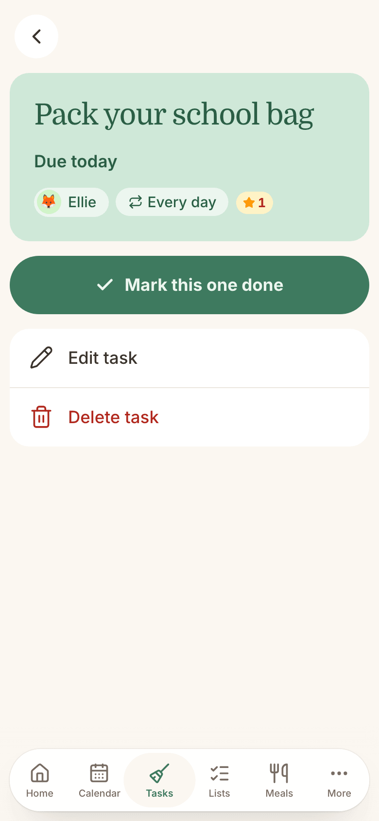 A task set to school days only