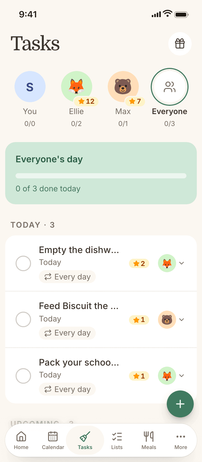 Tribora's tasks with jobs for each family member