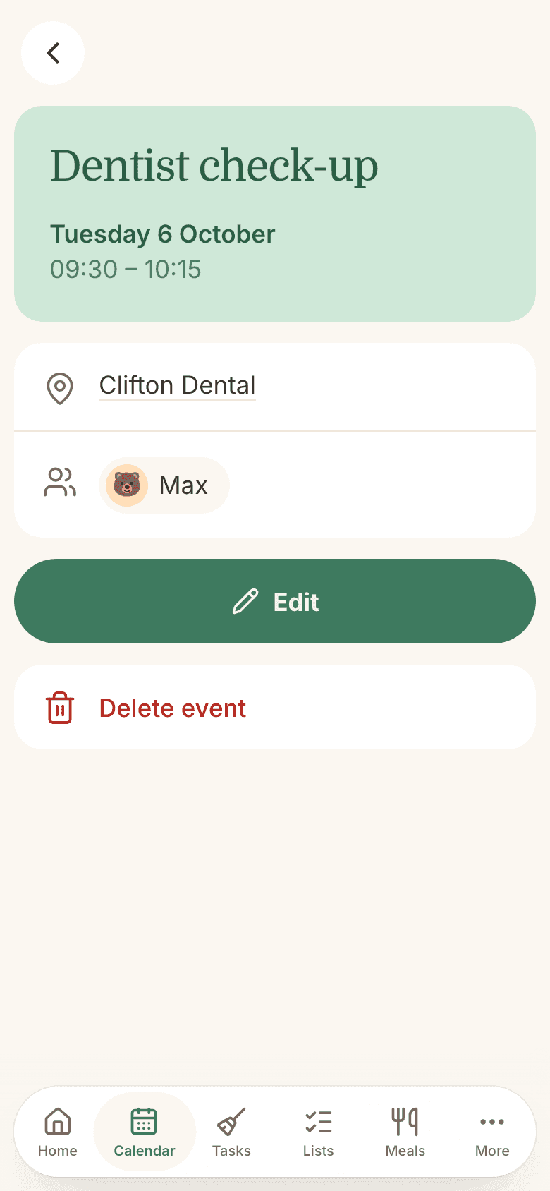 An event's details with its reminder