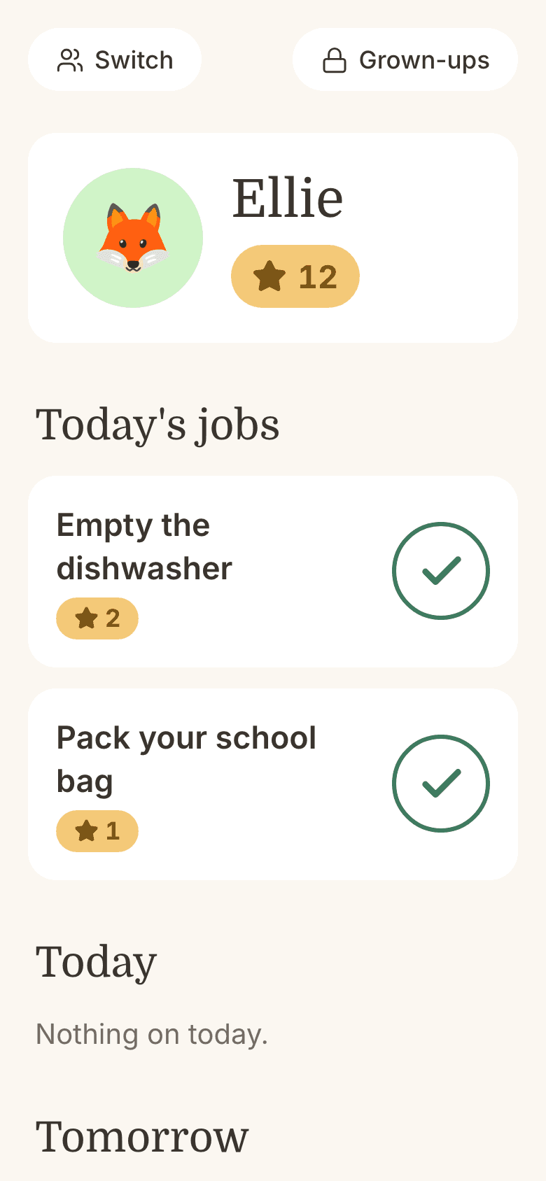 A child's jobs and stars for today